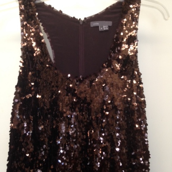 VINCE Brown Sequin Racerback Mini Dress EUC - Picture 3 of 9